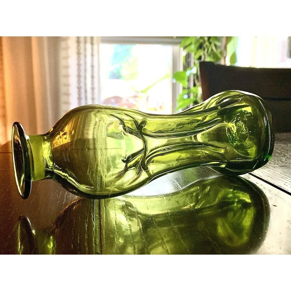 Vintage Danish Holmegaard Green Glass Kluk Kluk Vase Jacob Bang MCM Art Glass 7